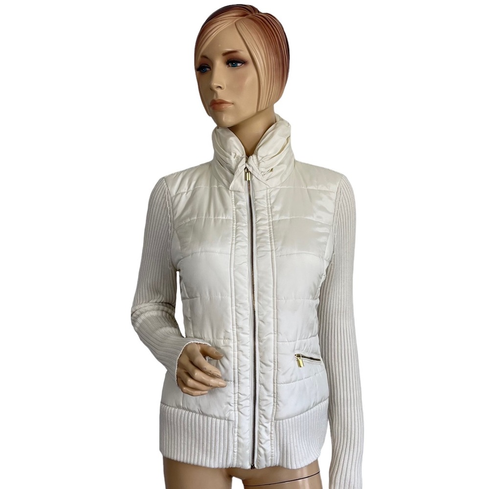 Vintage Cache Puffer Front Ribbed Sleeves Jacket in White Small